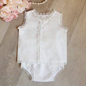 Baby Girls Heirloom Diaper Set White with Lace Hand Embroidery Boutique NWT